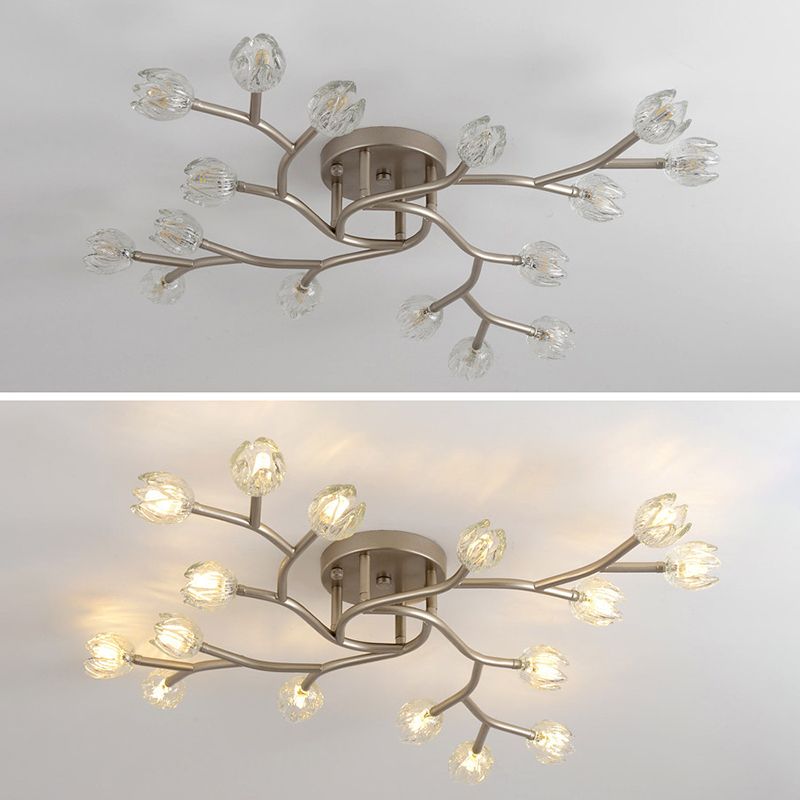 Flower Semi Flush Mount Light Fixture Modern Clear Glass Ceiling Light Fixtures for Living Room