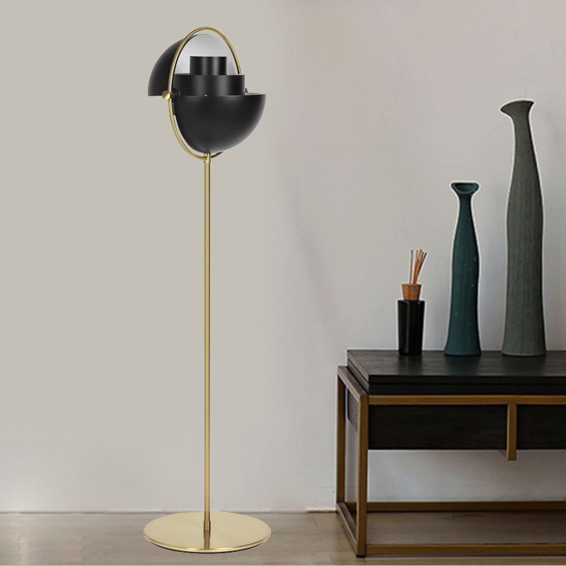 Domed Floor Standing Light Mid Century Metallic Single Light Black/Gold Finish Adjustable Floor Lamp