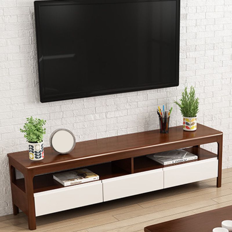 Contemporary Wood TV Console Open Storage TV Media Stand for Living Room