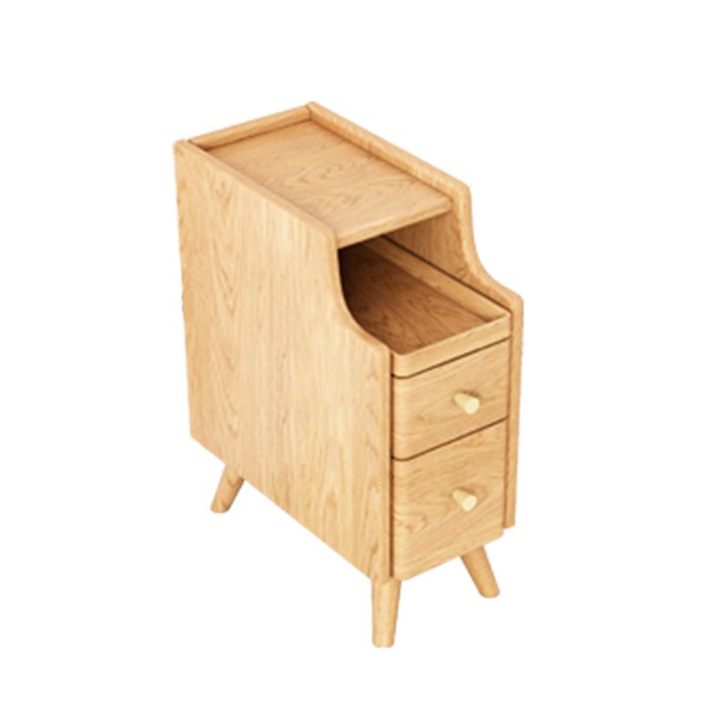 Open Storage Accent Table Nightstand Shelves with Drawers Night Table Solid Wood