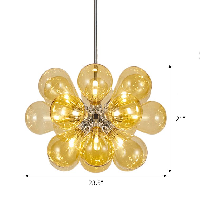 Cognac Glass Bubble Hanging Ceiling Light Modernism 18 Heads Chandelier Light Fixture