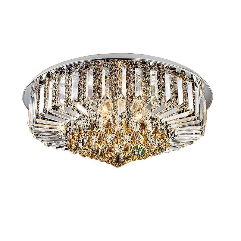 Silver Circular LED Flush Mount in Modern Luxury Style Stainless-Steel Ceiling Light with Crystal Shade