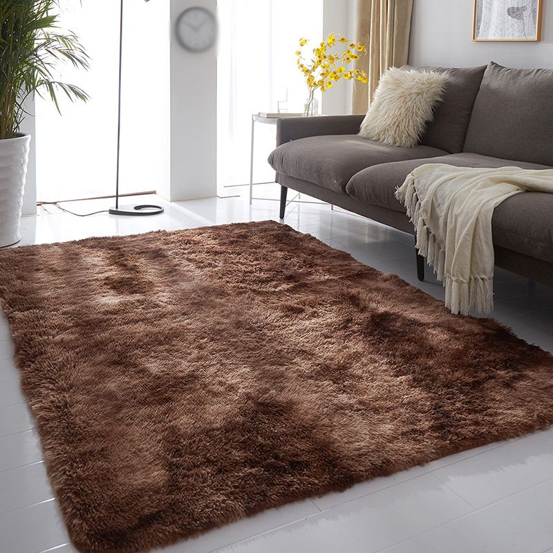 Contemporary Living Room Rug Plain Shag Area Carpet Polyester Stain Resistant Indoor Rug