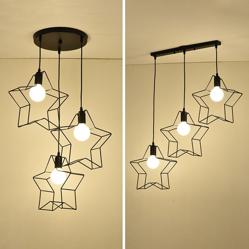 Iron Wire Cage Pendant Lamp Retro Dining Room Suspension Light in Black