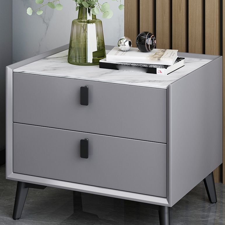 18 Inch H Night Table Modern 2-Drawer Stone Top Nightstand with Legs