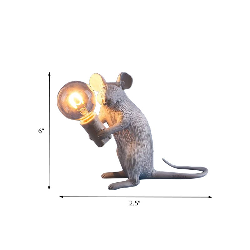 Resin Servant Mouse Night Light Kids Novelty 1 Bulb White Table Lighting for Bedside