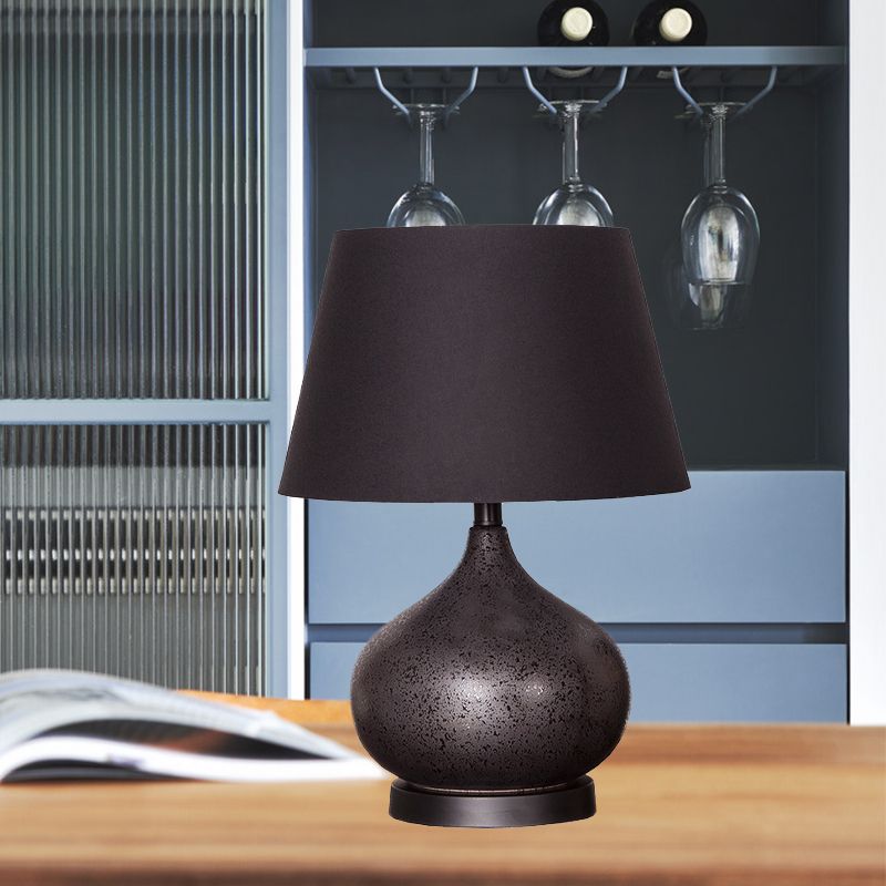 Contemporary Tapered Drum Task Lighting Fabric 1 Bulb Night Table Lamp in Black