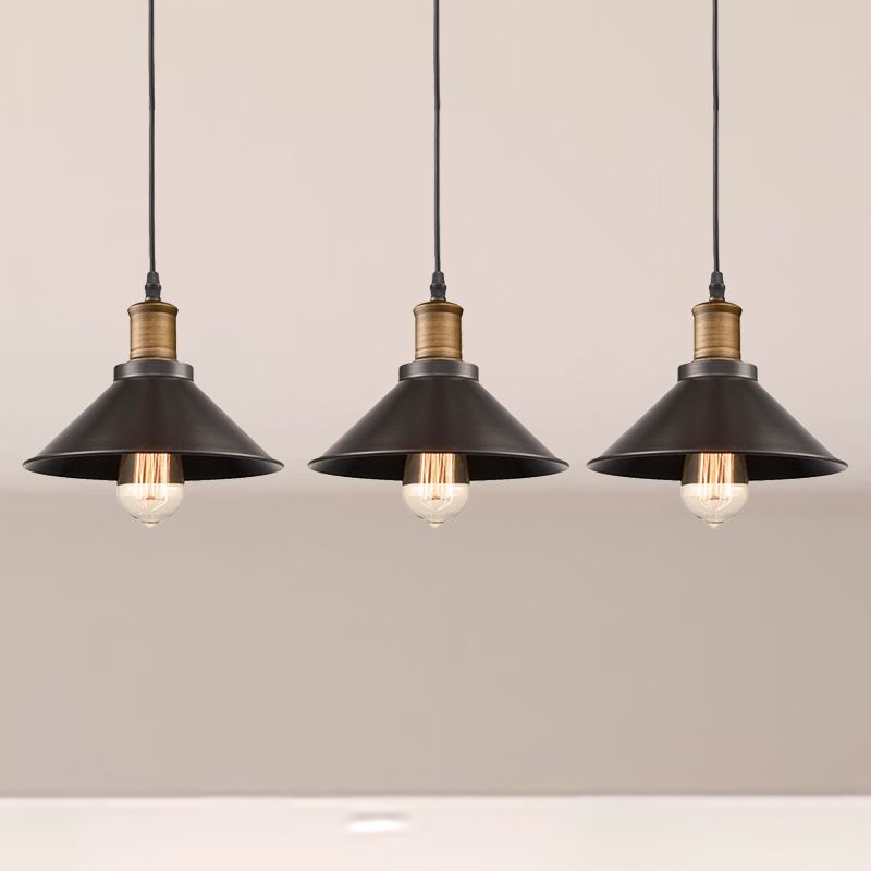 3 Pack Cone Shade Restaurant Pendant Light Vintage Metal 1 Light Black Hanging Ceiling Light