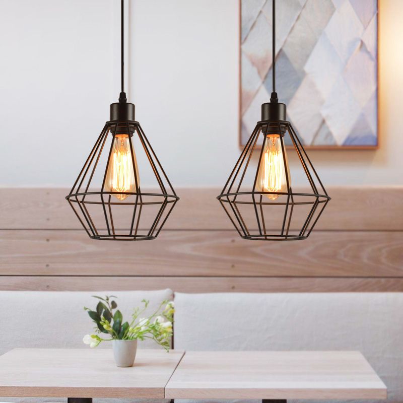 Black Cage Hanging Ceiling Light Industrial Style Metal Restaurant Hanging Light