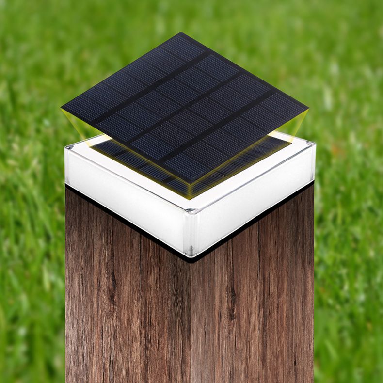 Solar Dimmable Outdoor Lights Square Pillar Lamp with Plastic Shade for Garden