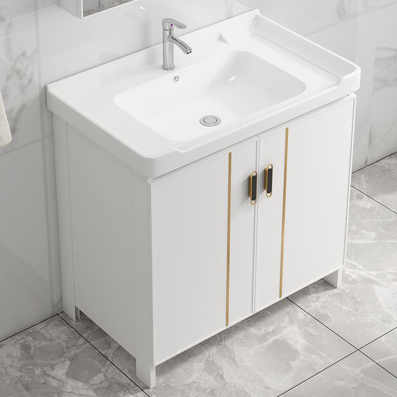 Vanity White Sink Ceramic Drawers Faucet Doors Vanity with Mirror