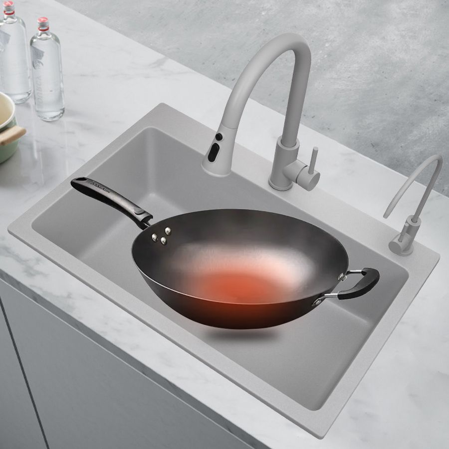 Modern Style Kitchen Sink Overflow Hole Design Drop-In Quartz Kitchen Sink