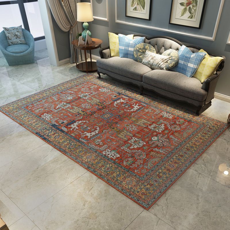 Classic Moroccan Area Rug Antique Floral Printed Carpet Anti-Slip Backing Rug for Home Decoration