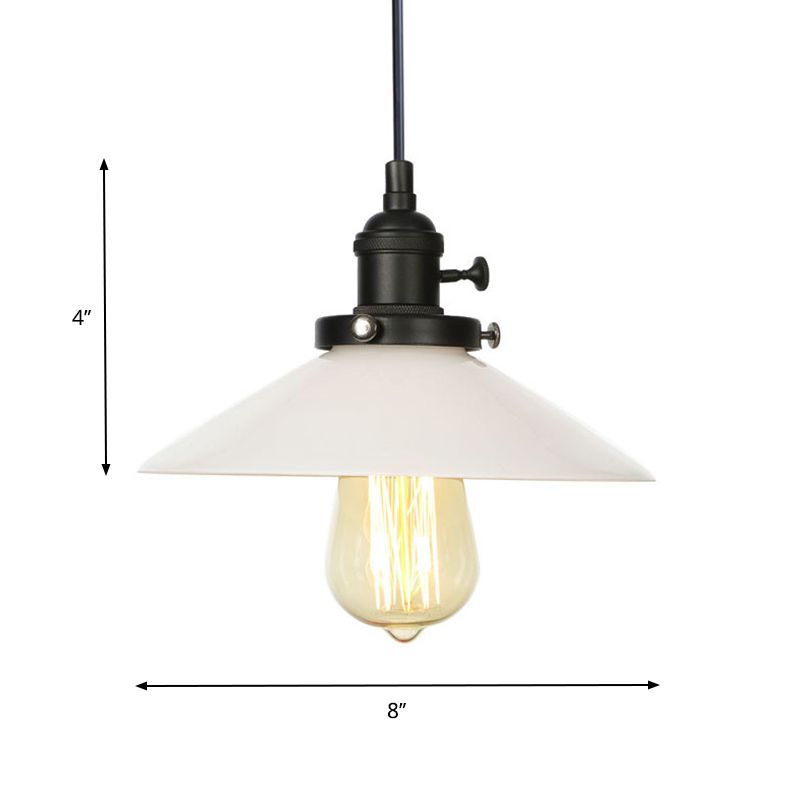 Conic Restaurant Hanging Lighting White Glass 1 Kopf Vintage Style Height verstellbare Anhängerlampe in Schwarz/Bronze/Messing