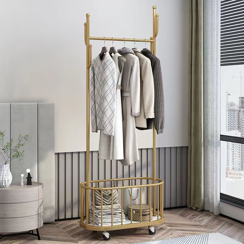 Gorgeous Coat Hanger Solid Color Basket Storage Metal Coat Rack with Castors