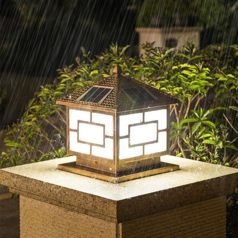 Rectangular Shape Metal Pillar Lamp Modern Style 1 Light Solar Outdoor Light