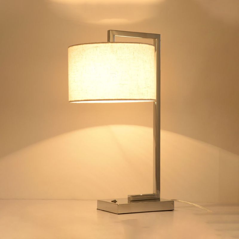 LED Cylinder Reading Light Modernism Fabric Task Lighting in Beige with Metal Base