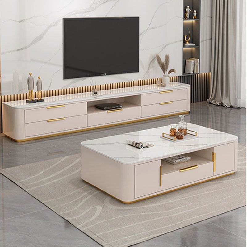 15" H Glam Style Stone TV Stand Console Modern TV Cabinet with 5-Drawer 1-Shelf