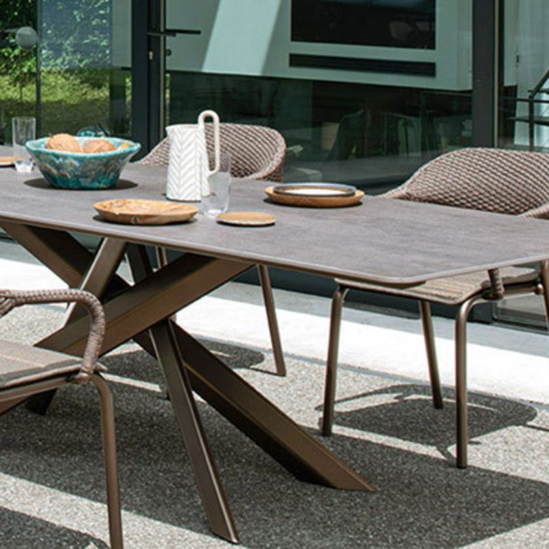 Outdoor Rectangle Patio Table Contemporary Stone and Aluminum Dining Table