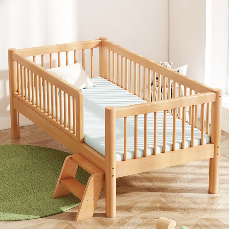 Contemporary Nursery Crib with Guardrail in Natural Solid Wood