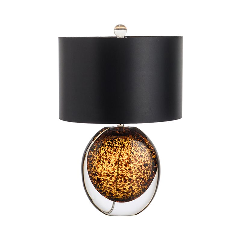 Oval Bedroom Table Lighting Colored Glaze 1-Head Modern Desk in Black with Fabric Shade