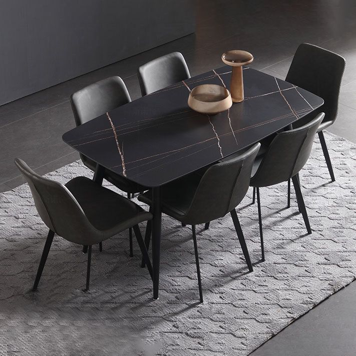 Mesa de comedor de piedra sinterizada estilo glamour con forma de altura estándar de forma rectangular para uso en el hogar