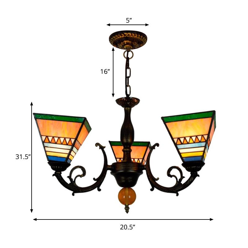 Pyramid Chandelier Retro Style Tanking Verre 3 Bulbes Lumière de lustre inversée pour le salon