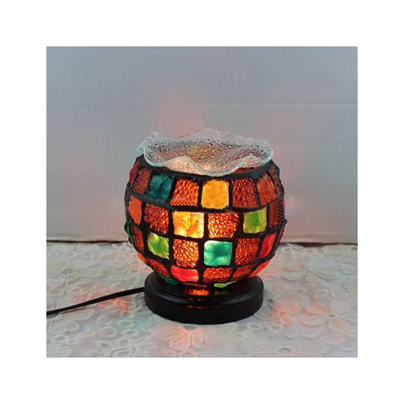 Child Bedroom Lattice Bowl Desk Light Stained Glass 1 Head Tiffany Small Desk Lamp in Black Base