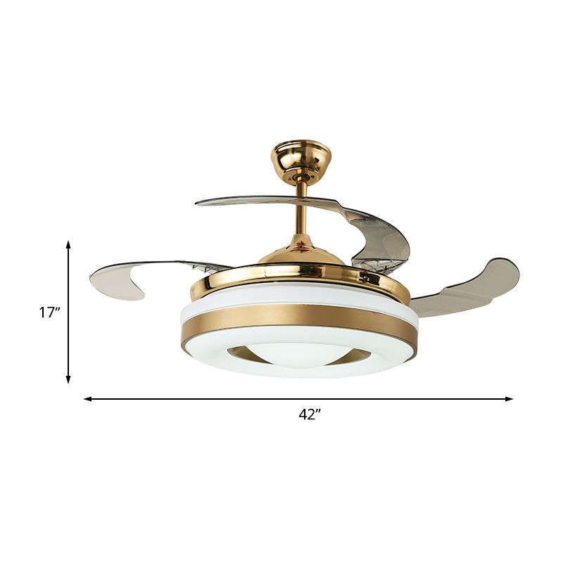 Metal Gold Hanging Fan Lighting Circle LED 42" W Modern Semi Flush Mount Light with 4 Clear Blades, Remote/Wall Control/Frequency Conversion and Remote Control