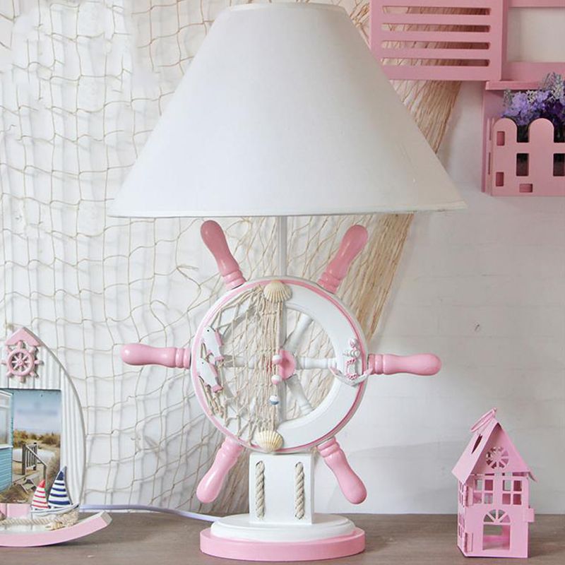 Kids Style Rudder Table Lamp Wood 1 Head Bedside Night Light in Pink/Blue/Green with Dimmer Switch/Power Switch