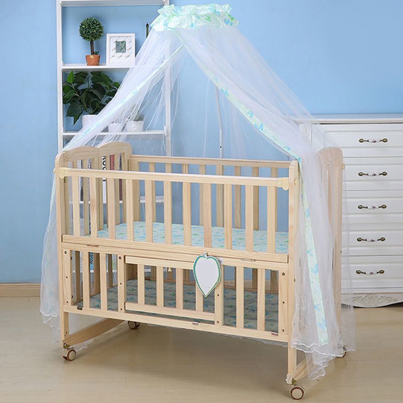 2-in-1 Folding Crib Solid Wood Mini Crib With Casters and 6-Piece Nursery Set