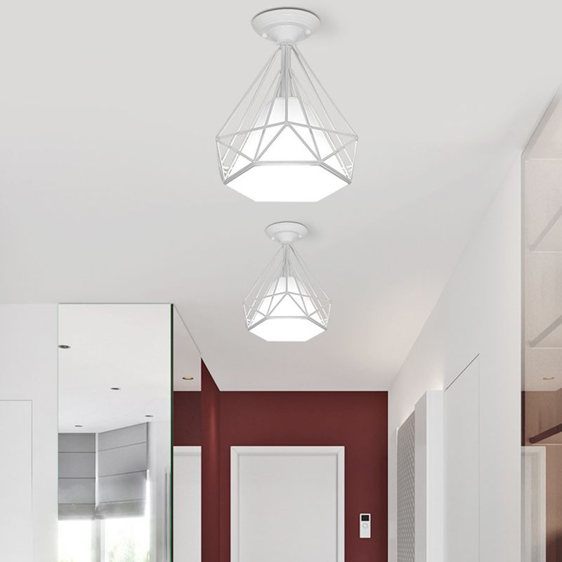 1 Light Geometric Semi Flush Ceiling Light Minimal Fabric Semi Mount Lighting