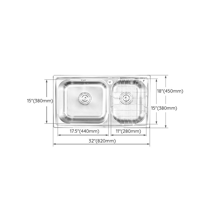 Rectangle 2 Holes Kitchen Sink Stainless Steel Double Basin Sink