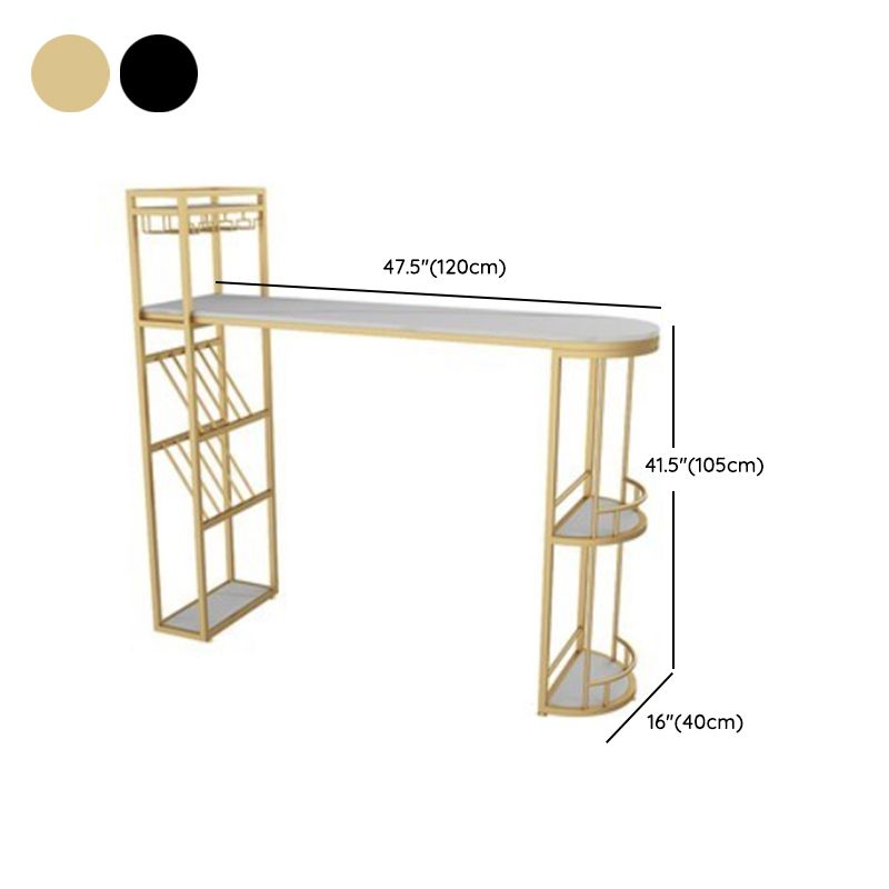 Modern Stone Bar Table Metal Base with Wine Racks for Living Room