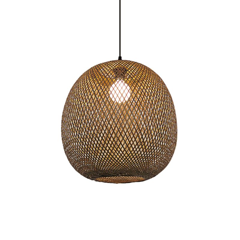 12"/17" Wide Ball Bamboo Pendant Ceiling Light Chinese 1 Light Wood/Brown Hanging Light for Kitchen Island