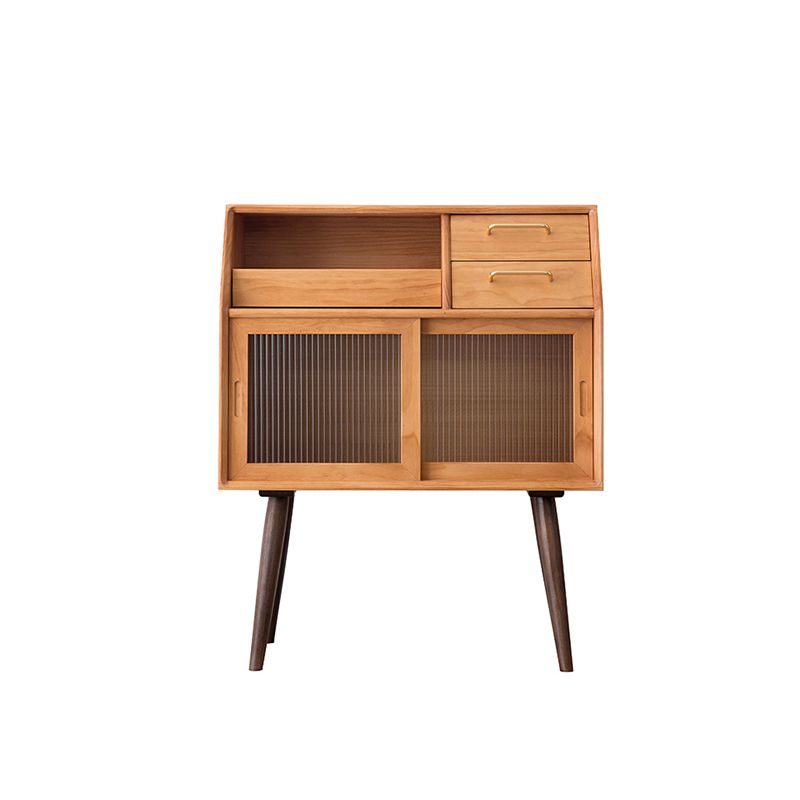 Modern Style Storage Solid Wood Sideboard Cabinet with Glass Doors and Drawers