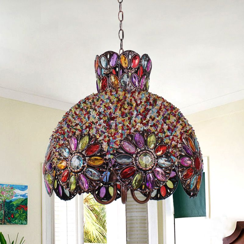 Funzione illuminazione del lampadario in metallo smerlato BOHIAMAN 3 lampadine Luce del soffitto soggiorno in nero/viola/scuro viola