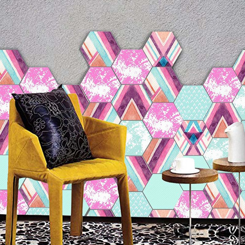 Modernist Tie Dye Wallpaper Panel Set Pink-Blue Geometry Self Adhesive Wall Covering for Accent Wall