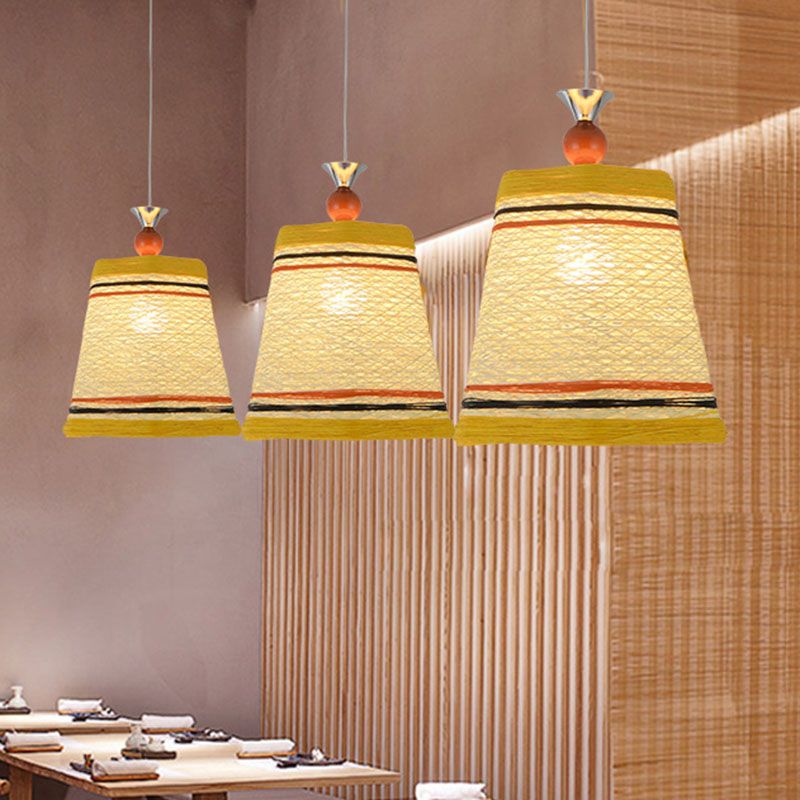 Pendentif en forme de cloche chinoise rotin fibre simple restaurant suspendu luminaire