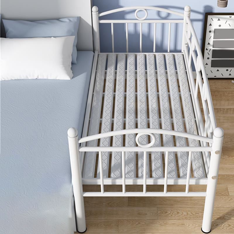 Contemporary Metal Platform Bed Open Frame White Kids Bed with Guardrail