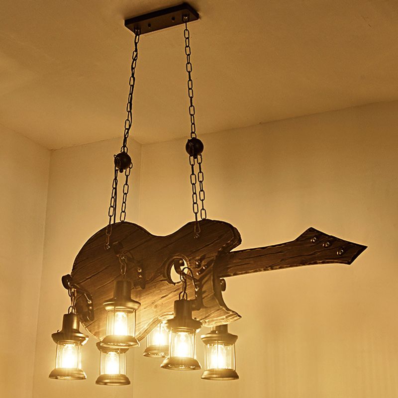 Industrial Wood Hanging Chandelier 6-Light Ceiling Hanging Light Fixture for Bar