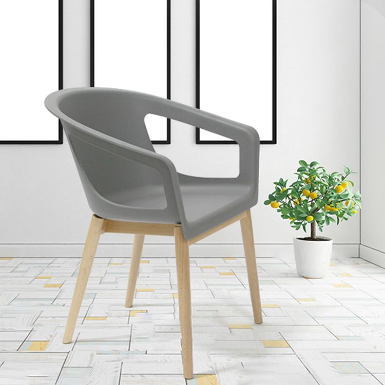 Contemporary Dining Armchair in Plastic with Solid Wood Legs