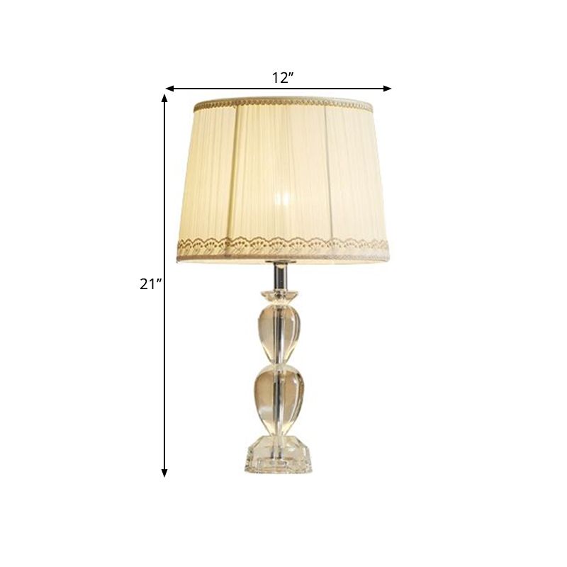 Beige Fass Tischlicht traditioneller Faltenstoff 1-Kugel-Salon-Kristall-Nachttisch-Lampe