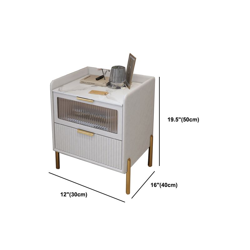 Contemporary Nightstand with 2 Drawers 16" Wide Solid Wood Bedside Cabinet