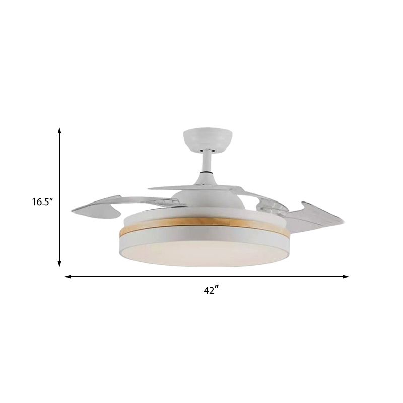 42" W Acrylic White Ceiling Fan Light Circular LED Minimalist Semi Flushmount with 4 Clear Blades for Living Room