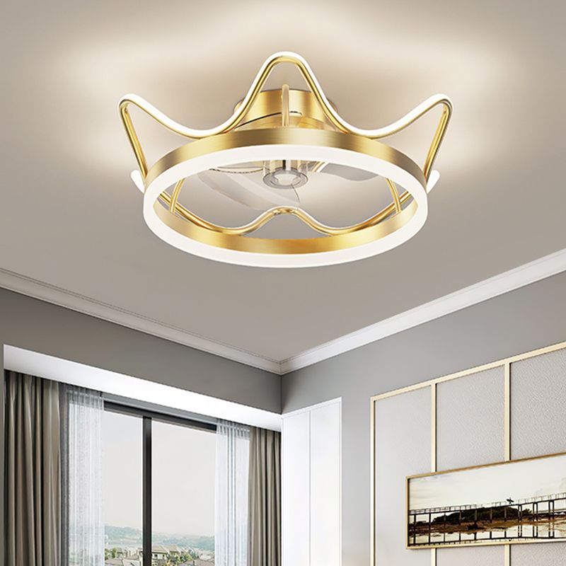 Modern Round Fan Light Metal Gold LED Flush Mount Light for Living Room