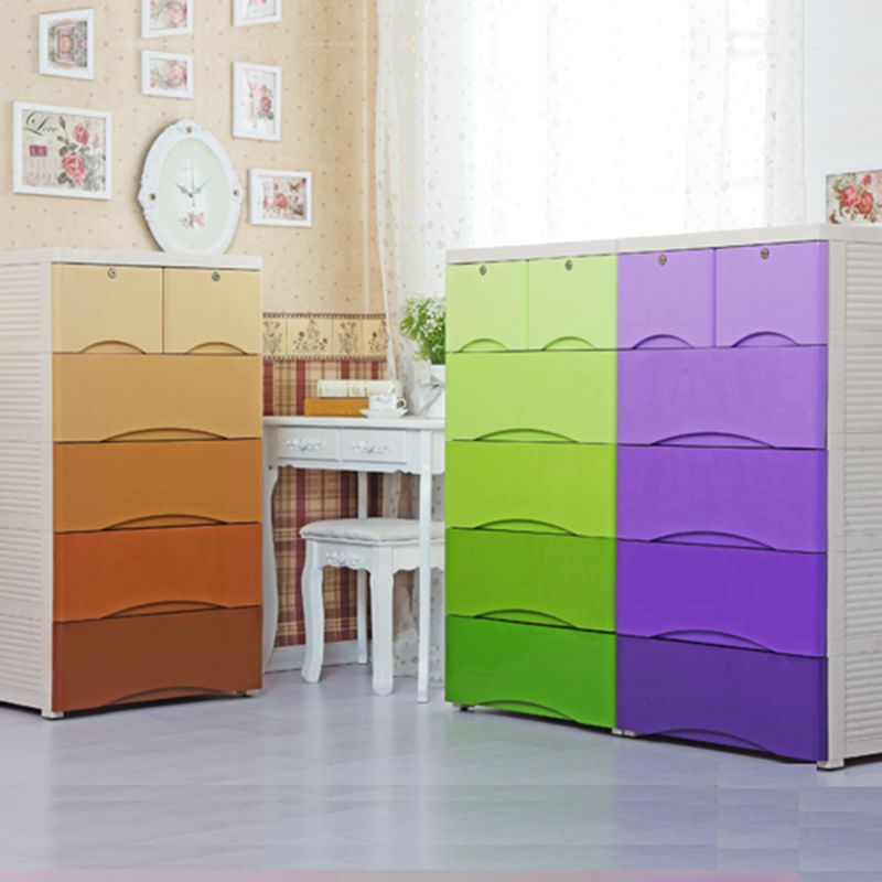 Vertical Kids Nightstand Scandinavian 5/6 Drawers Plastic Nursery Dresser for Home