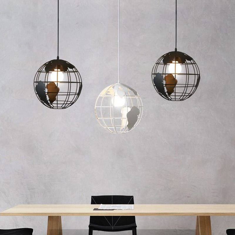 Iron Wireframe Globe Pendant Light Industrial 1 Bulb Restaurant Ceiling Suspension Lamp