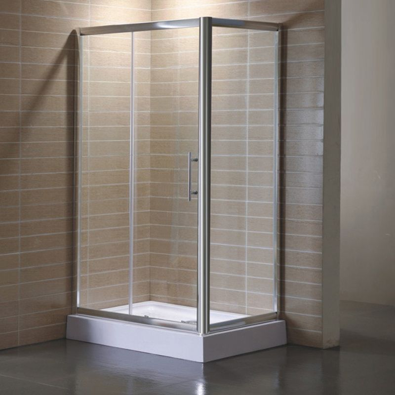 Corner Tempered Glass Shower Kit Silver Semi-Frameless Shower Kit