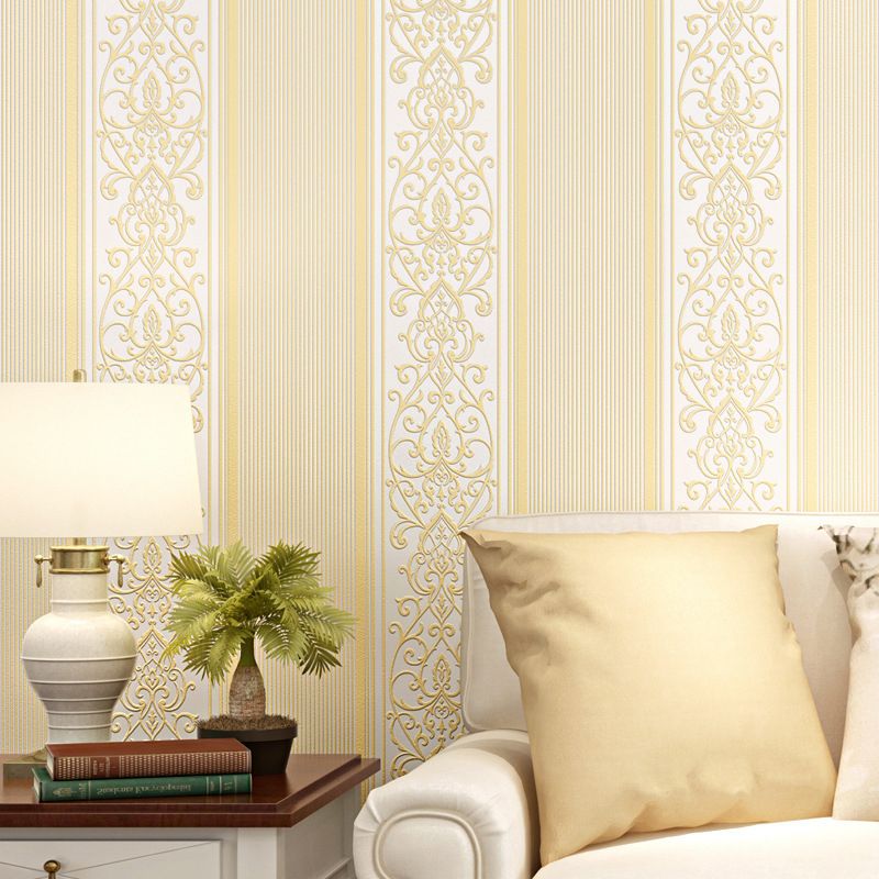 31 ft. x 20.5 in European Retro Vertical Stripe and Flower Weave Wallpaper, Non-Pasted